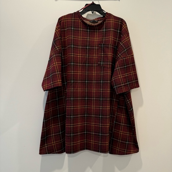 ZARA Plaid Oversized Tunic Top - Picture 1 of 7